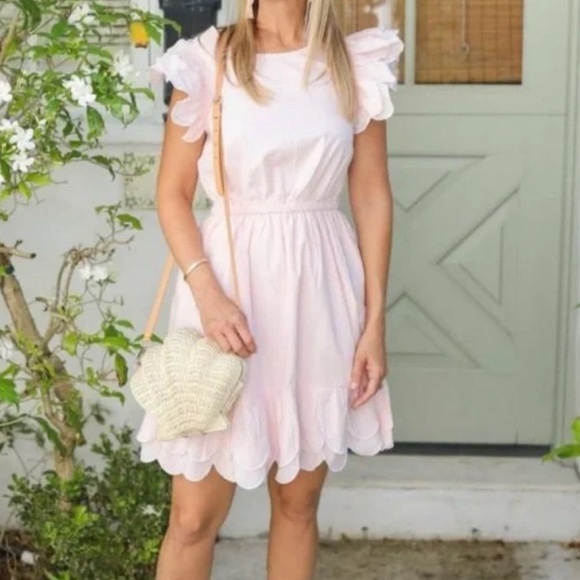 Sail To Sable Scalloped Hem Mini Dress - Pink Blush XS babyshowe preppy cotton - Picture 1 of 12